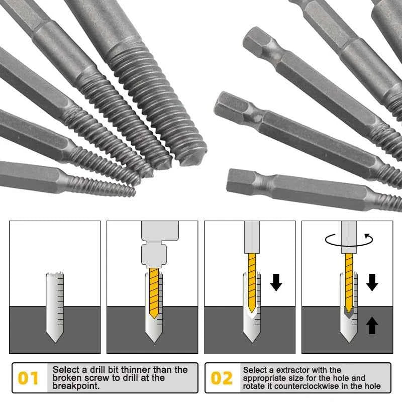 HexaFix Broken Screw Extractor Set - 5PC Hexagonal Handle Tool for Effortless Thread Removal
