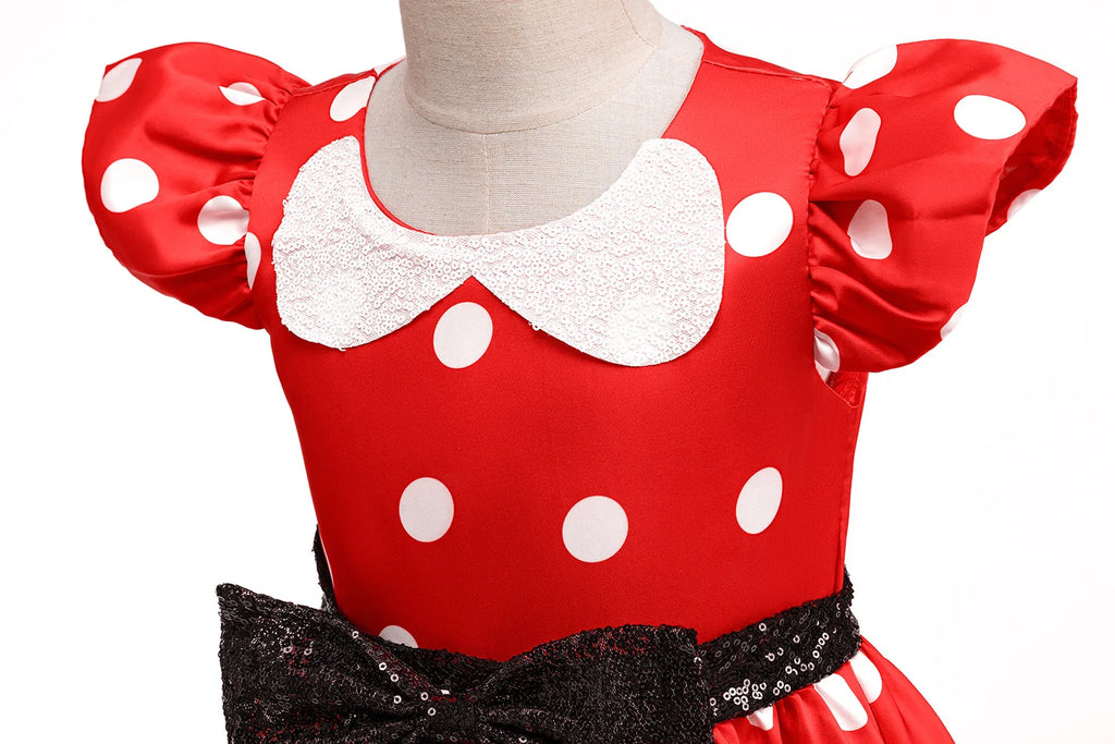 Polka Dot Bow Sequin Princess Dress for Girls - Fly Sleeve Costume for Christmas & Halloween Fun