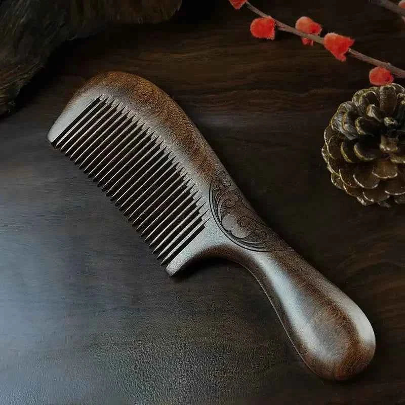Natural Luxe Wooden Comb - Handmade Sandalwood Comb for All Hair Types, No Static, Fine Tooth for Effortless Styling