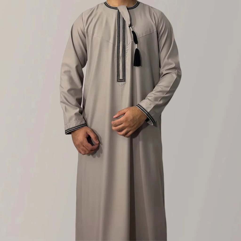 New 2026 Men's Muslim Abayas Dress Long-sleeved Pullover Kaftan Robe Men Jubba Thobe Pakistan Saudi Arab Caftan Islamic Clothing