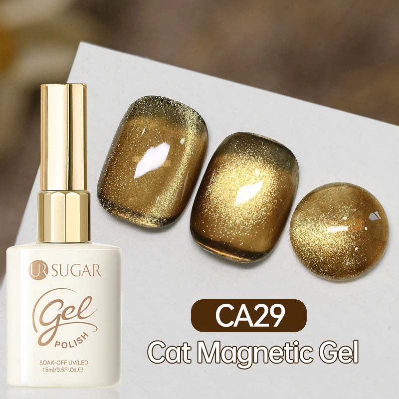 UR SUGAR 15ml  Autumn Winter Red Cat Magnetic Gel Nail Polish White Dopamine Nail Sparkling Glitter Soak Off UV LED for Manicure