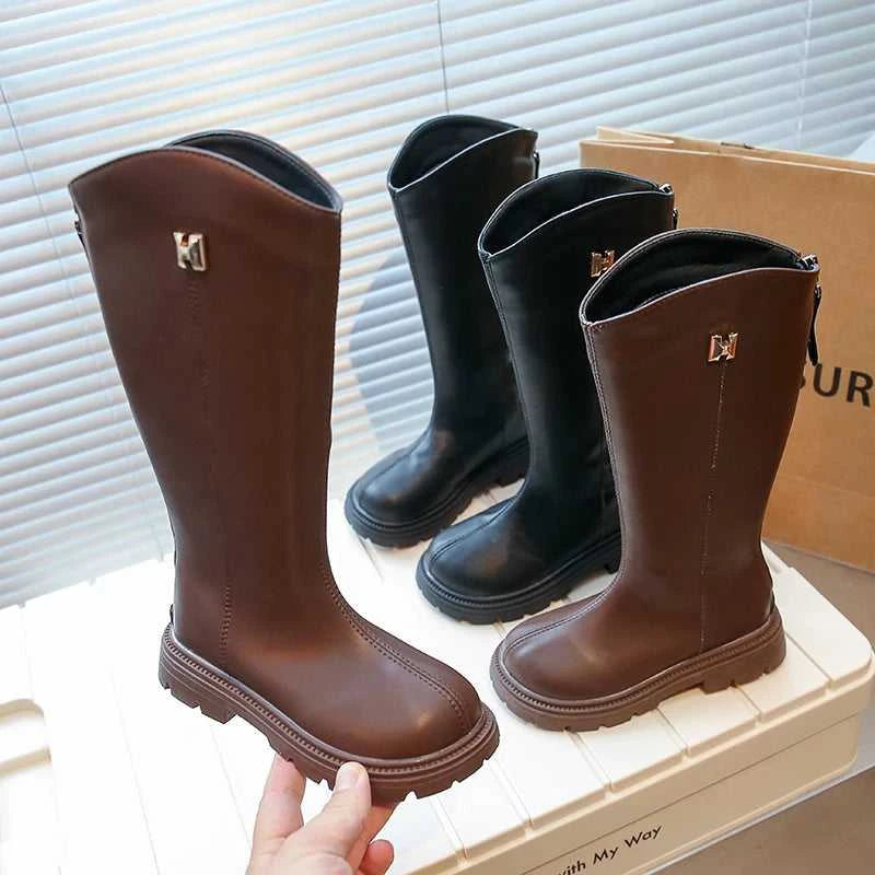 Girls Long Boots Black PU Leather Kids High Boots 2024 Autumn Winter Fashion Warm Fur Children Motorcycle Boots Simple Classic The jack market .AU The jack market .AU Mum & Kids: Essential Products for Every Family $ 50 14:193;200000124:200000333#35(insole 21.6cm)