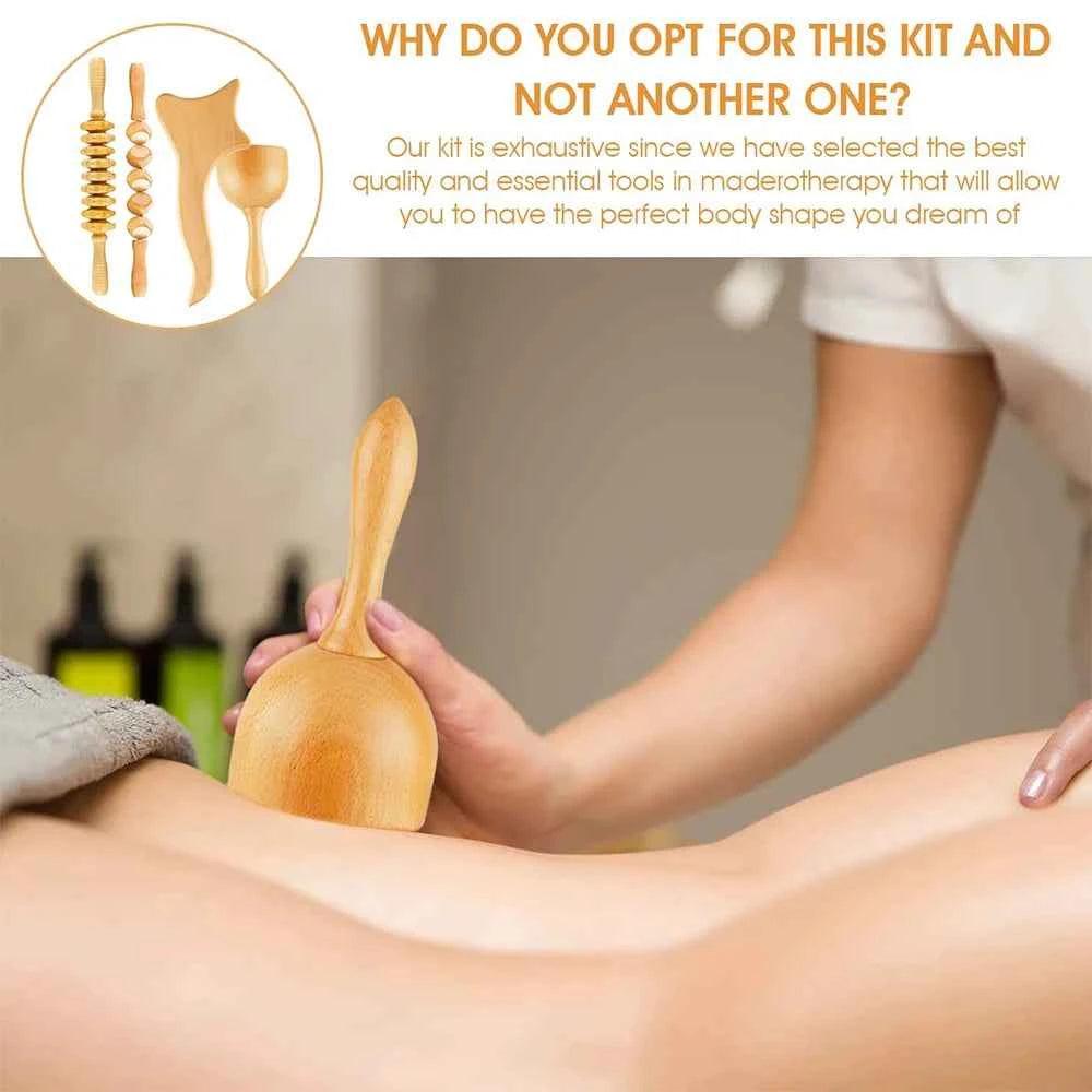 Wooden Wonders 4-in-1 Therapy Massage Kit – Anti-Cellulite & Muscle Pain Relief for Body Shaping