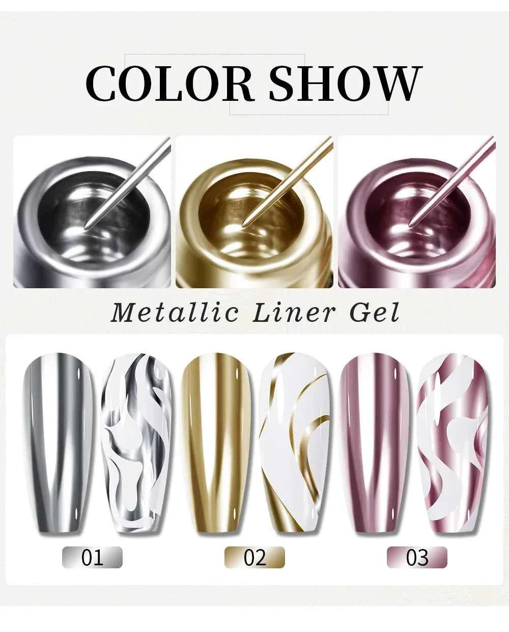BrandName Chrome Mirror Effect Gel Polish - 5ml Golden Silvery Metallic Liner for Stunning French Nail Art