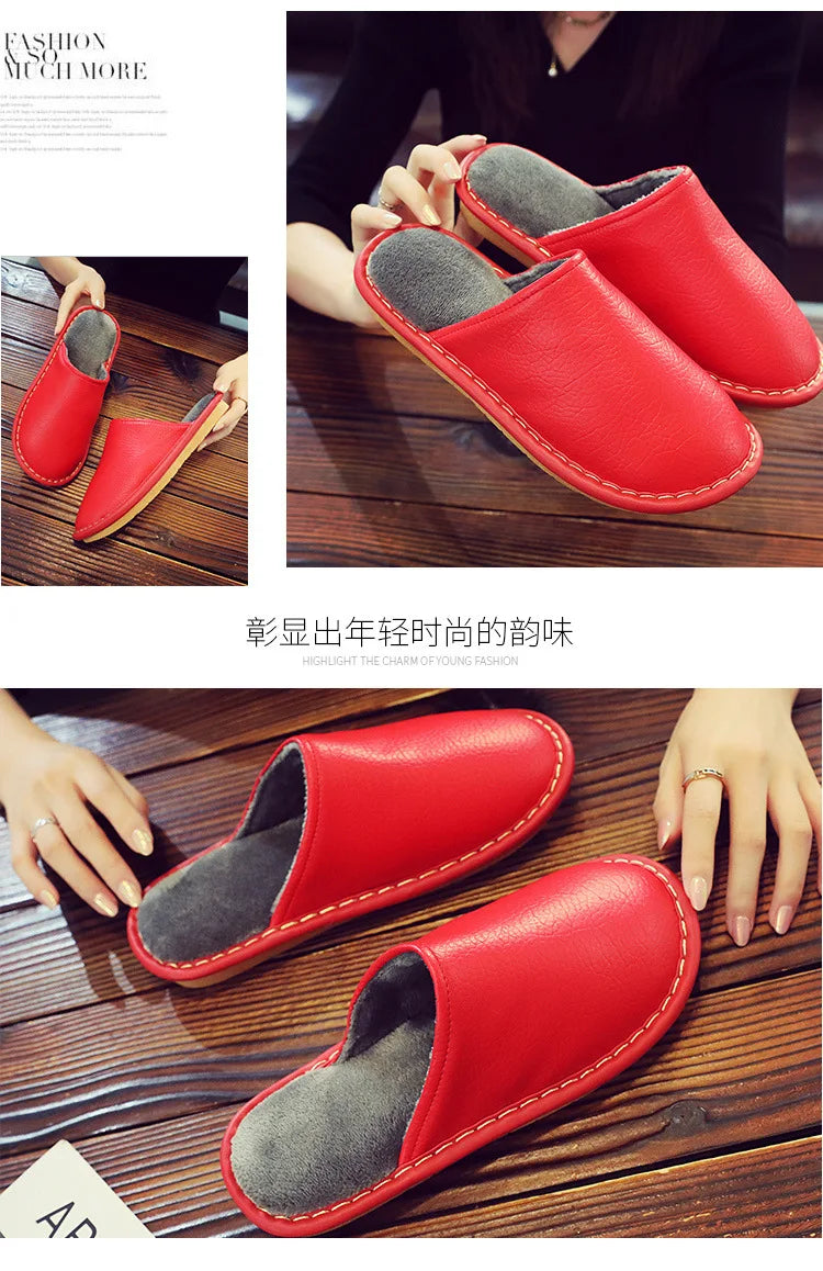 Soft Short Plush Men's Slippers Plus Size 44-45 Indoor Leather Slippers Winter Fashion Shoes 2026 New Unisex Home Slippers