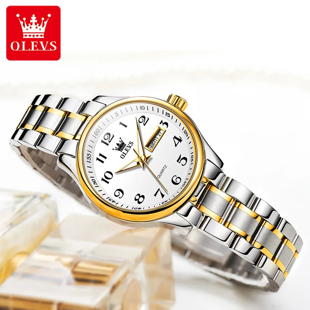 OLEVS Elegant Women's Quartz Watch - Luminous, Waterproof Stainless Steel Dress Wristwatch with Week & Date Display