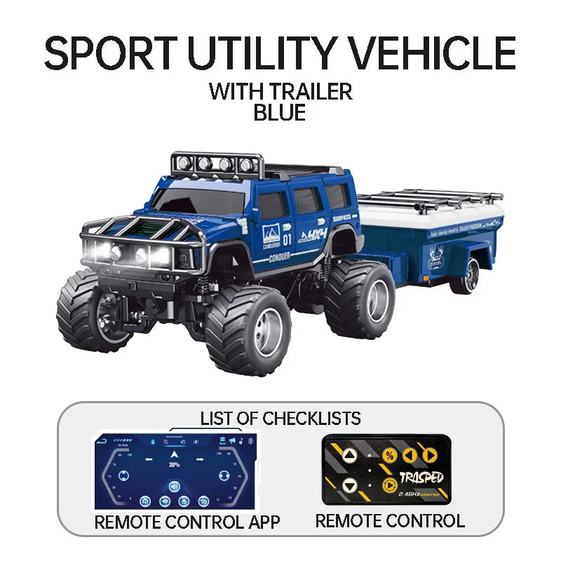 1/64 RC Car Mini HG4-221 Off-Road Vehicle Simulation Hummer 2.4G Remote Control Climbing Car with APP Lights Control Gifts Toys