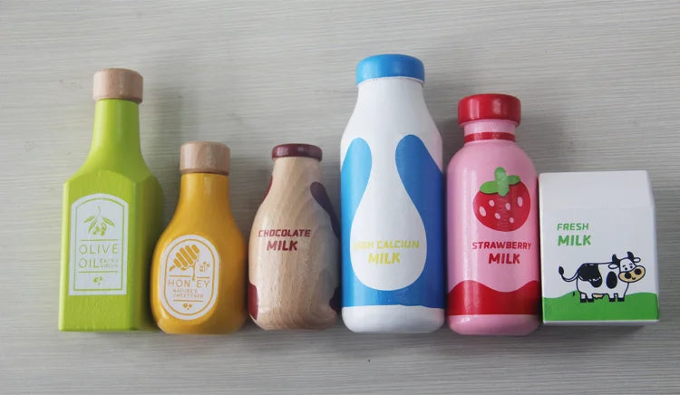 Children Pretend Play Wooden Milk Drink Set Kitchen Food Toys Montessori Learning Educational Kids Simulation Imitation Game