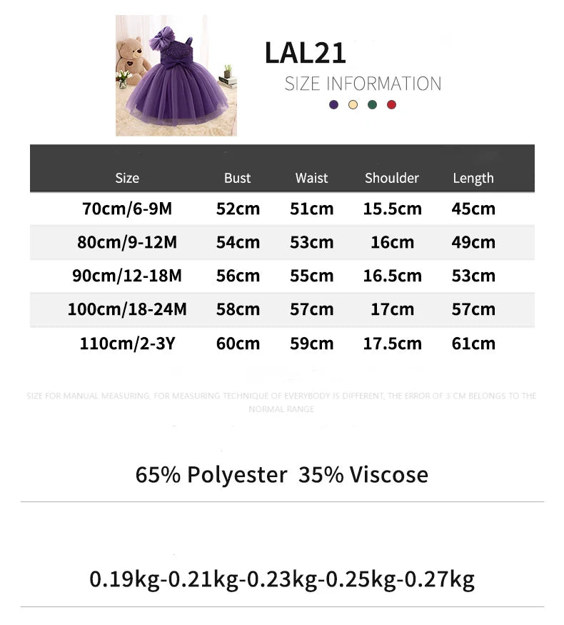 Toddler Tulle Party Baby Girl Dress Fashion 1st Birthday Wedding Prom Dresses Girls Clothes Infant Bow Evening Christmas Costume