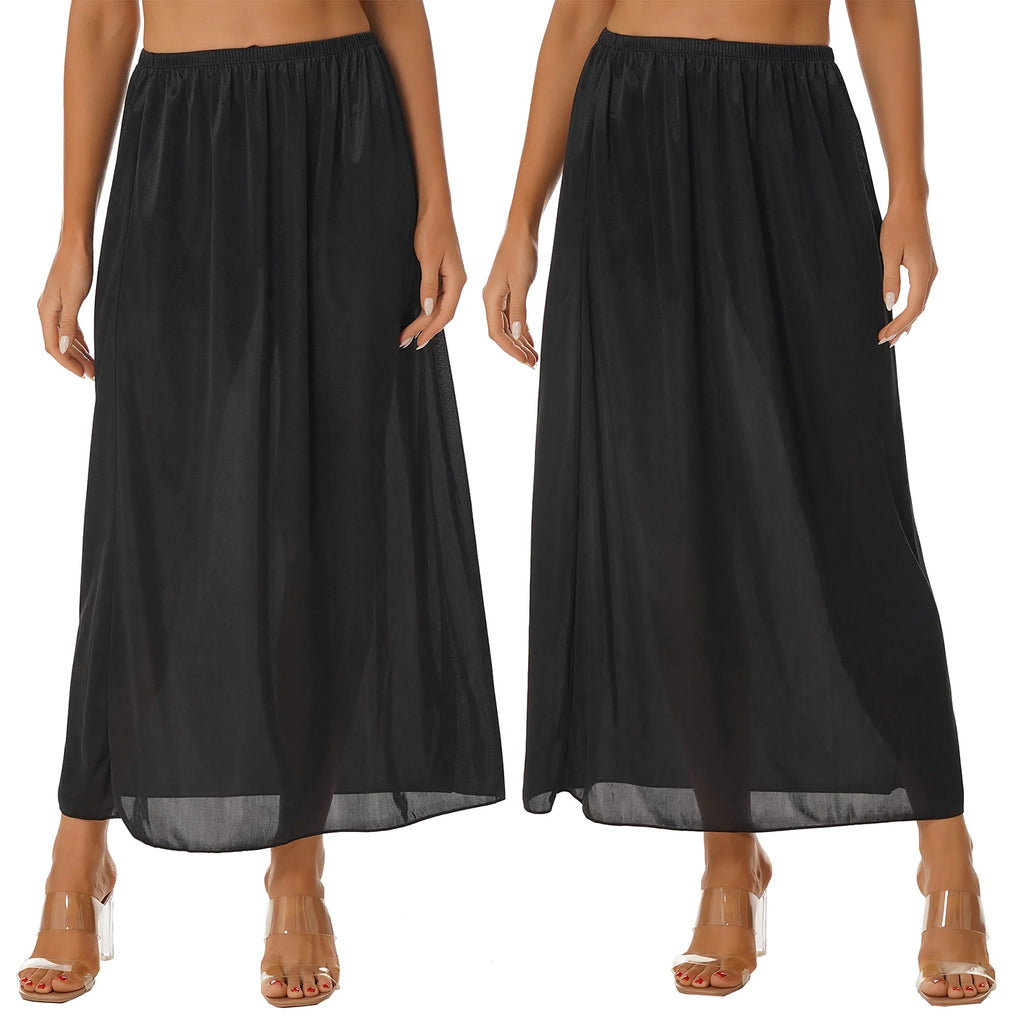 Womens Petticoat Skirt Solid Half Slip Underskirt Summer Elastic Waist Inner Lining Midi Skirt Long Underskirt for Party Dress