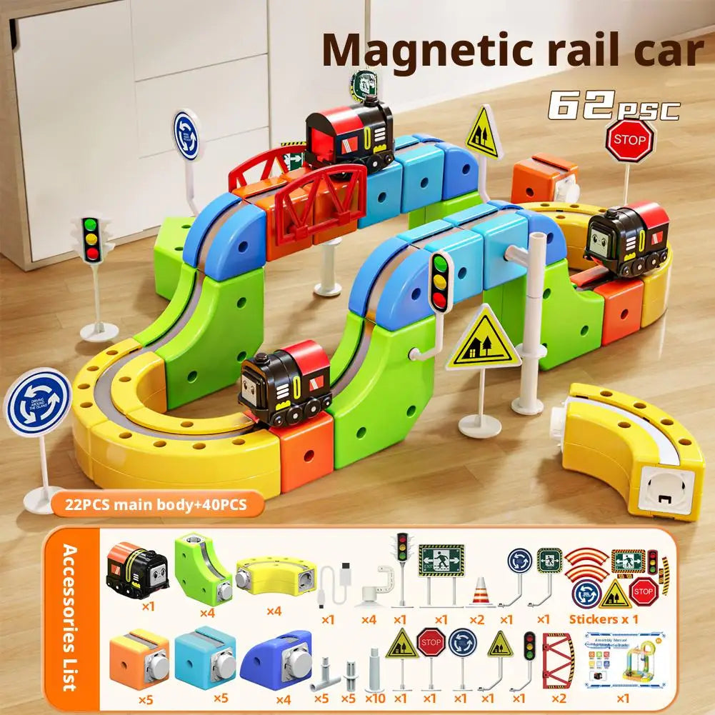62/105/167PCS Magic Track Cube ChildrenS Educational High-Speed Rail Train Toy Boys And Girls Intellectual Diy Building Blocks