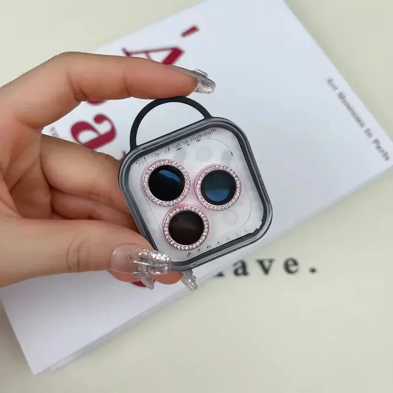 GlamLens Diamond Camera Lens Protectors for iPhone 14 15 16 Pro Max – 2-3 Pcs Sparkling Glass Shield