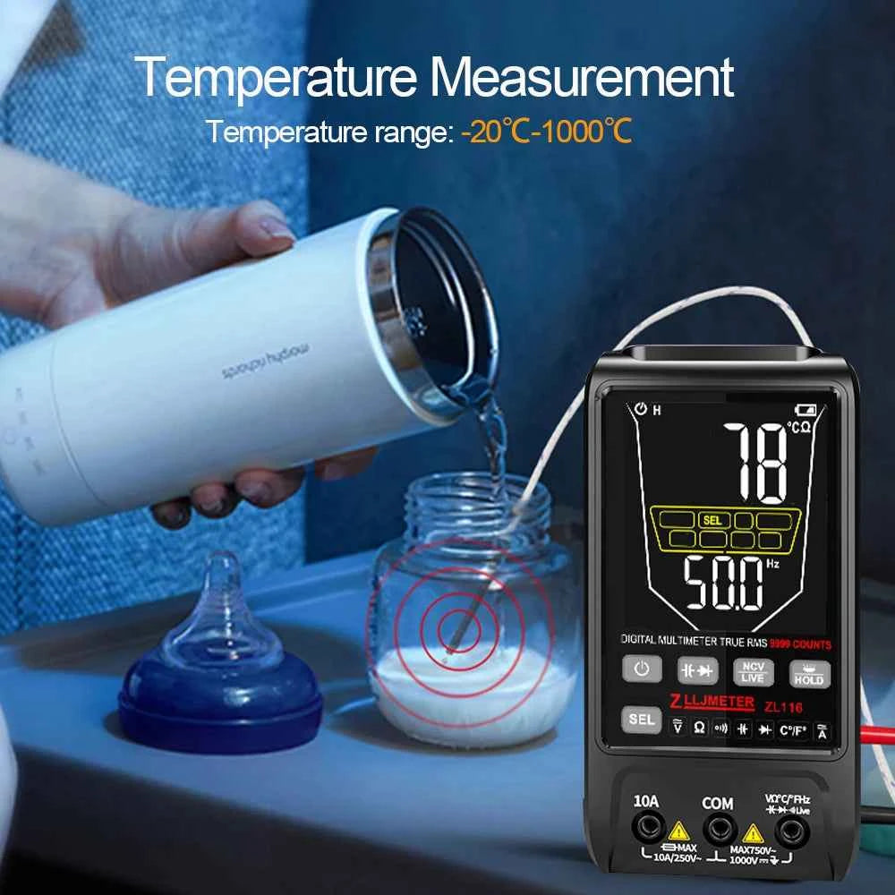 SmartTech USB Rechargeable Digital Multimeter - True RMS, AC/DC Current, Capacitance, Temperature, Auto Range