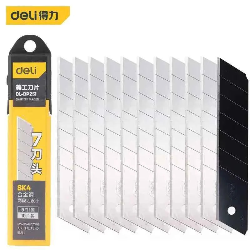 Deli 10Pcs Stainless Steel Snap-Off Utility Knife Blades for Retractable Cutters
