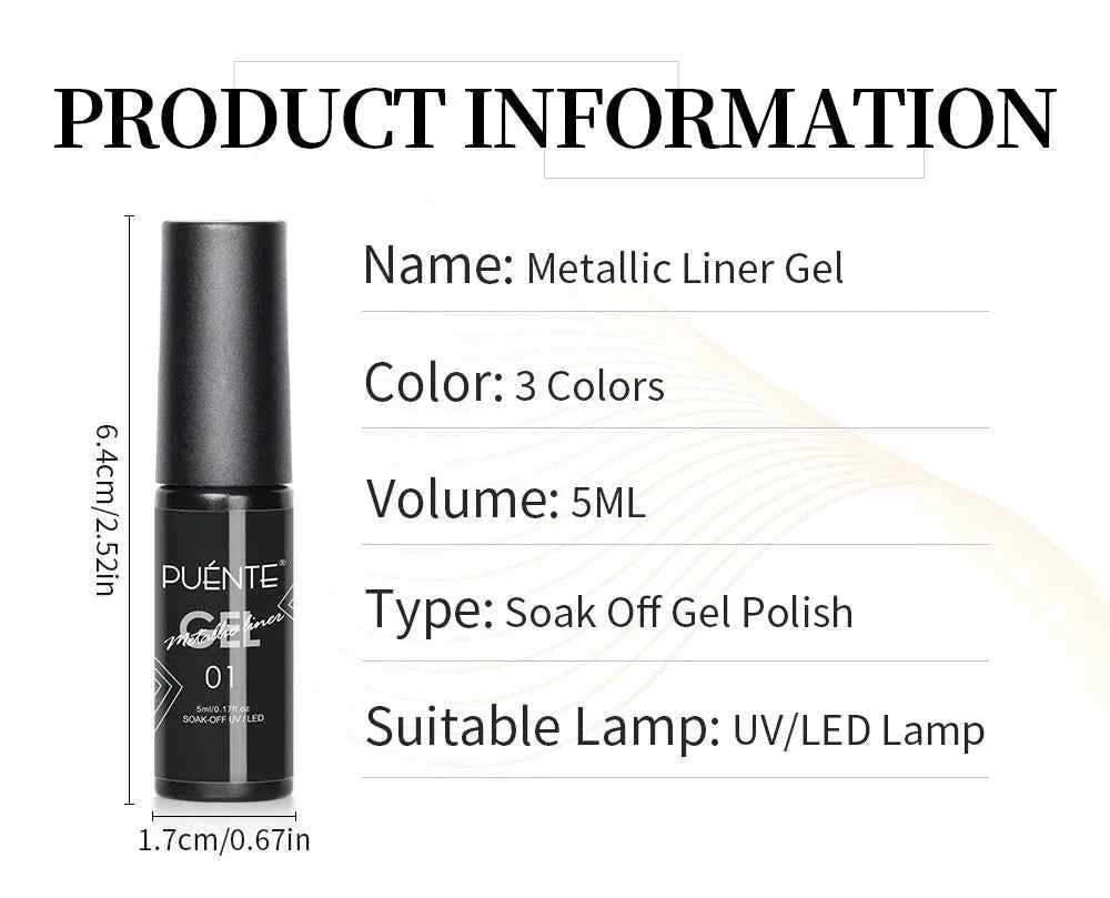 BrandName Chrome Mirror Effect Gel Polish - 5ml Golden Silvery Metallic Liner for Stunning French Nail Art