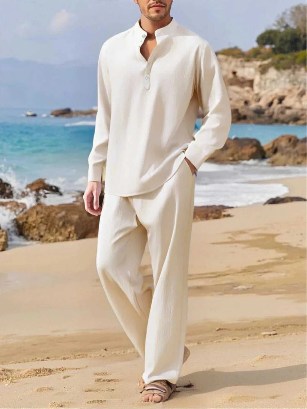 Men's Fall Casual Outfits Solid Color Henley Collar Long Sleeve Tops with Elastic Waist Pants Long Sleeve Pants Shirt Suit The jack market .AU The jack market .AU Men Fashion $ 47 14:193#Black;5:100014064