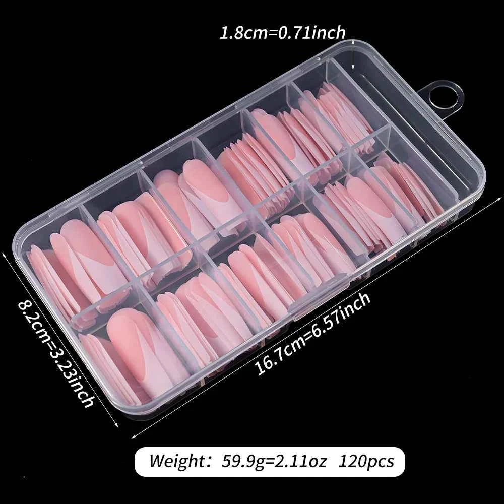120Pcs/Box French Tip Press On Nails White/Pink Full Cover Professional Salon Artificial Fake Nail Detachable Coffin French Tips