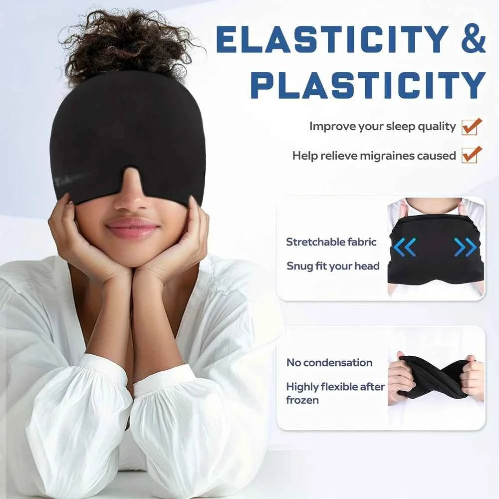 Migraine Relief Cap - Dual Hot & Cold Therapy Head Wrap for Headaches, Sinus Pressure & Puffy Eyes