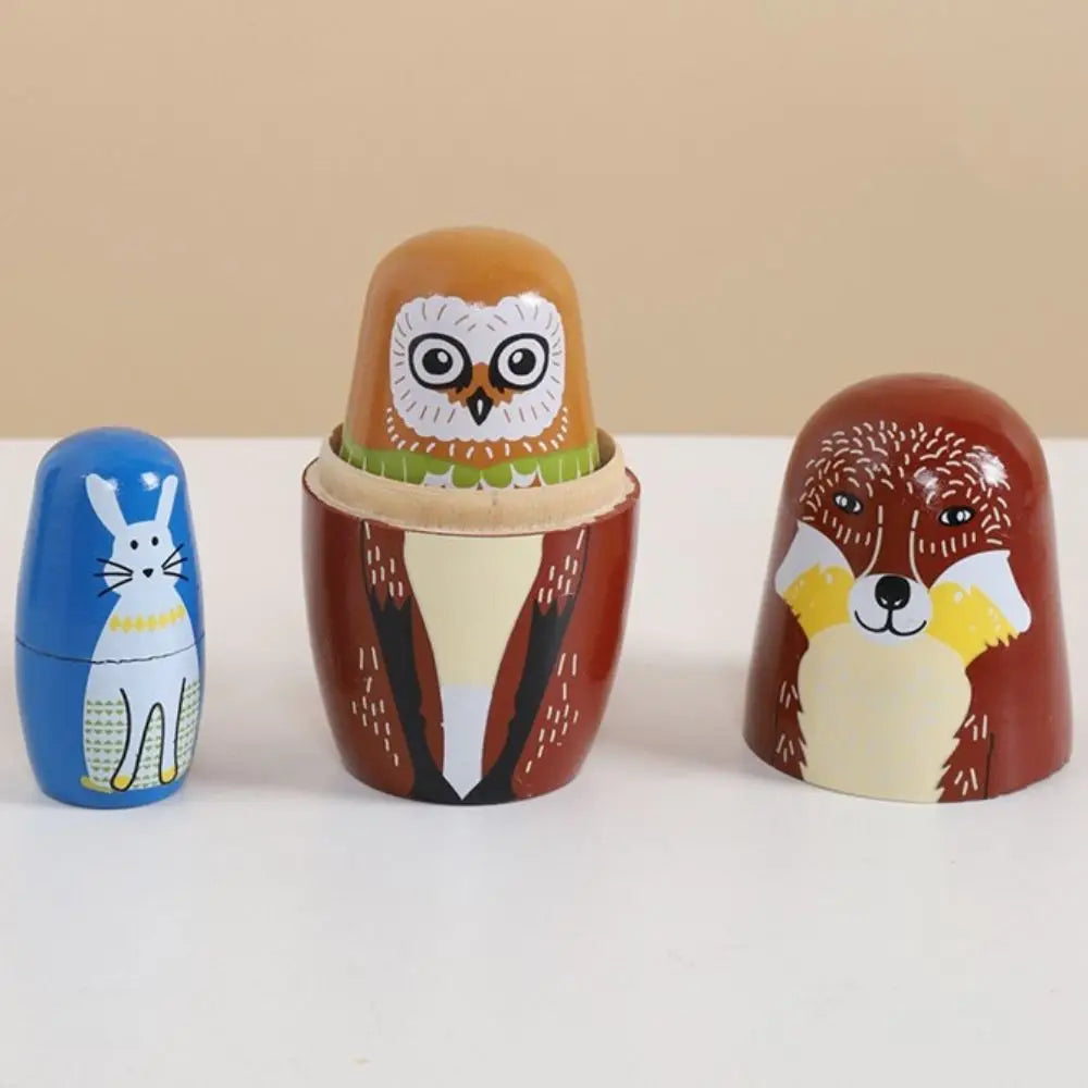 Rabbit 5Pcs/Set Animal Matryoshka Doll Wood Smooth Wooden Stacking Dolls Line Dog Panda Girls Russian Doll Christmas