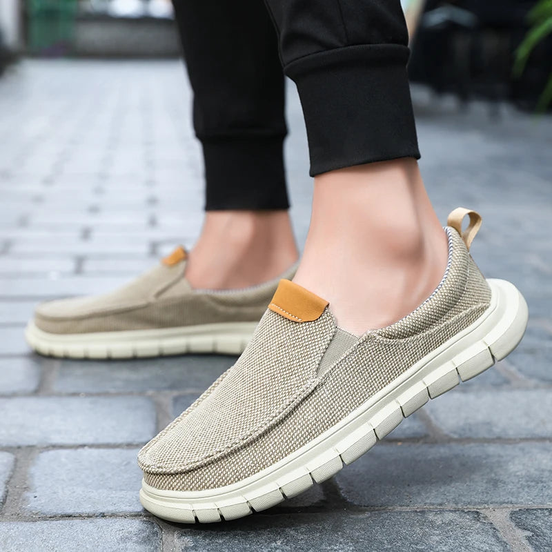Men Casual Canvas Shoes Mens Loafers Breathable Slip on Flats Male Vulcanized Shoes Driving Shoes Plus Size 47 Walking Sneakers