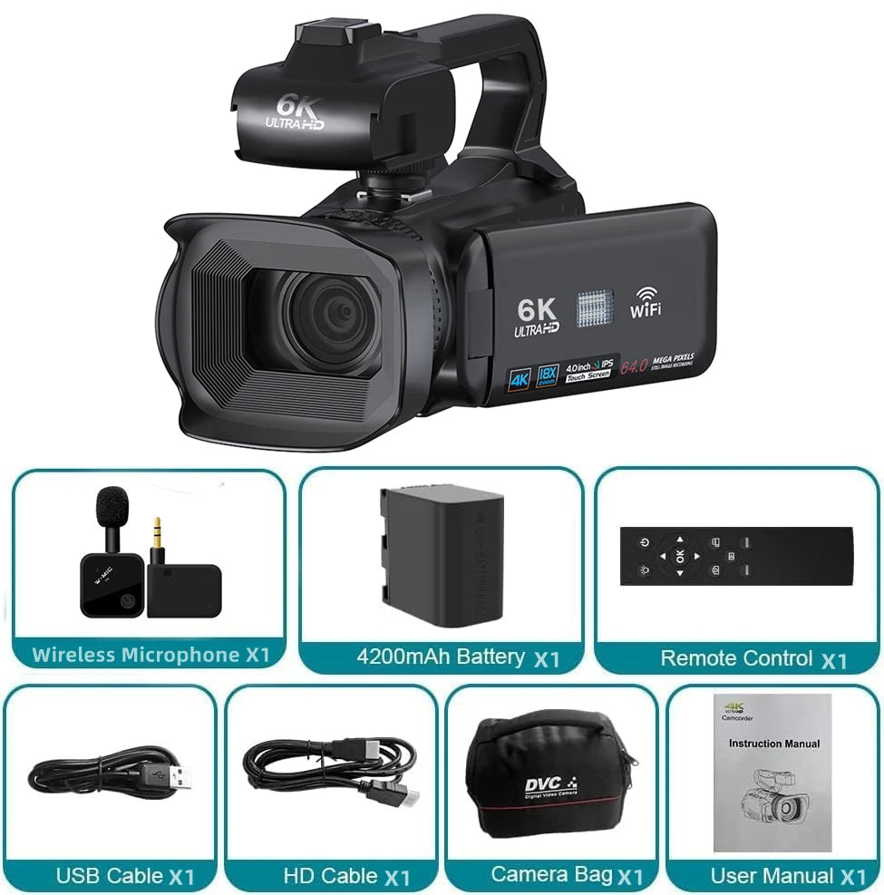 4K Professional Video Cameras for Photography 64MP Ultra HD 18X Digital Zoom Camcorders YouTube Live Streaming Vlog Recorder