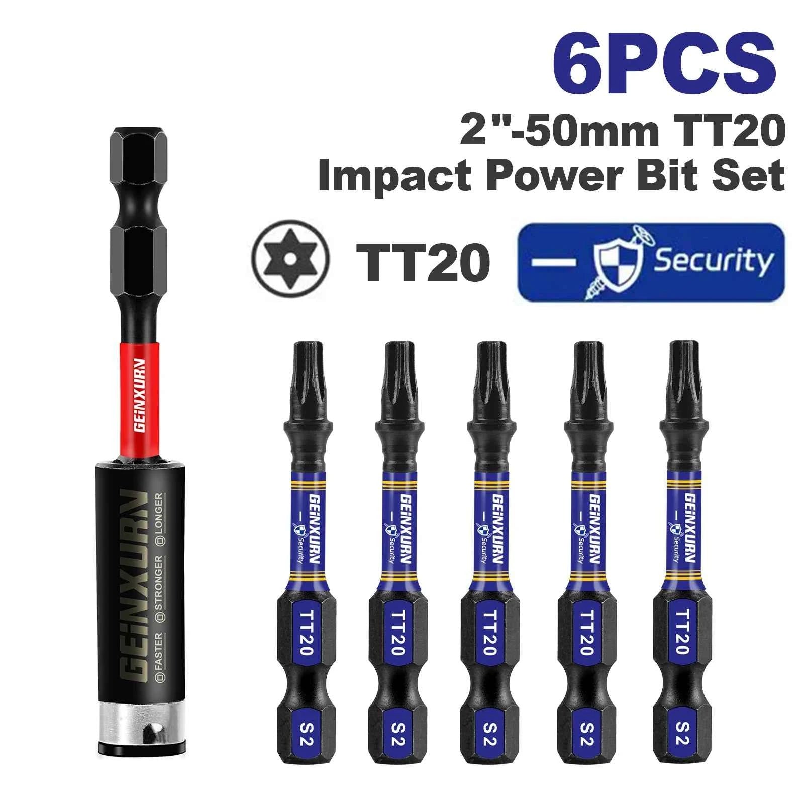 Geinxurn Magnetic Power Bit Set - 2" Impact Tough S2 Alloy Steel Torx Bits for Ultimate Security and Precision