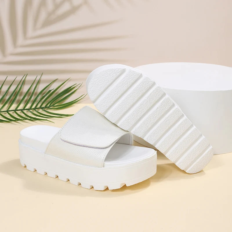Rimocy Black PU Leather Platform Slippers Women Plus Size 43 Thick Soled Sandals Woman 2025 Summer Non-slip Slides Shoes Female