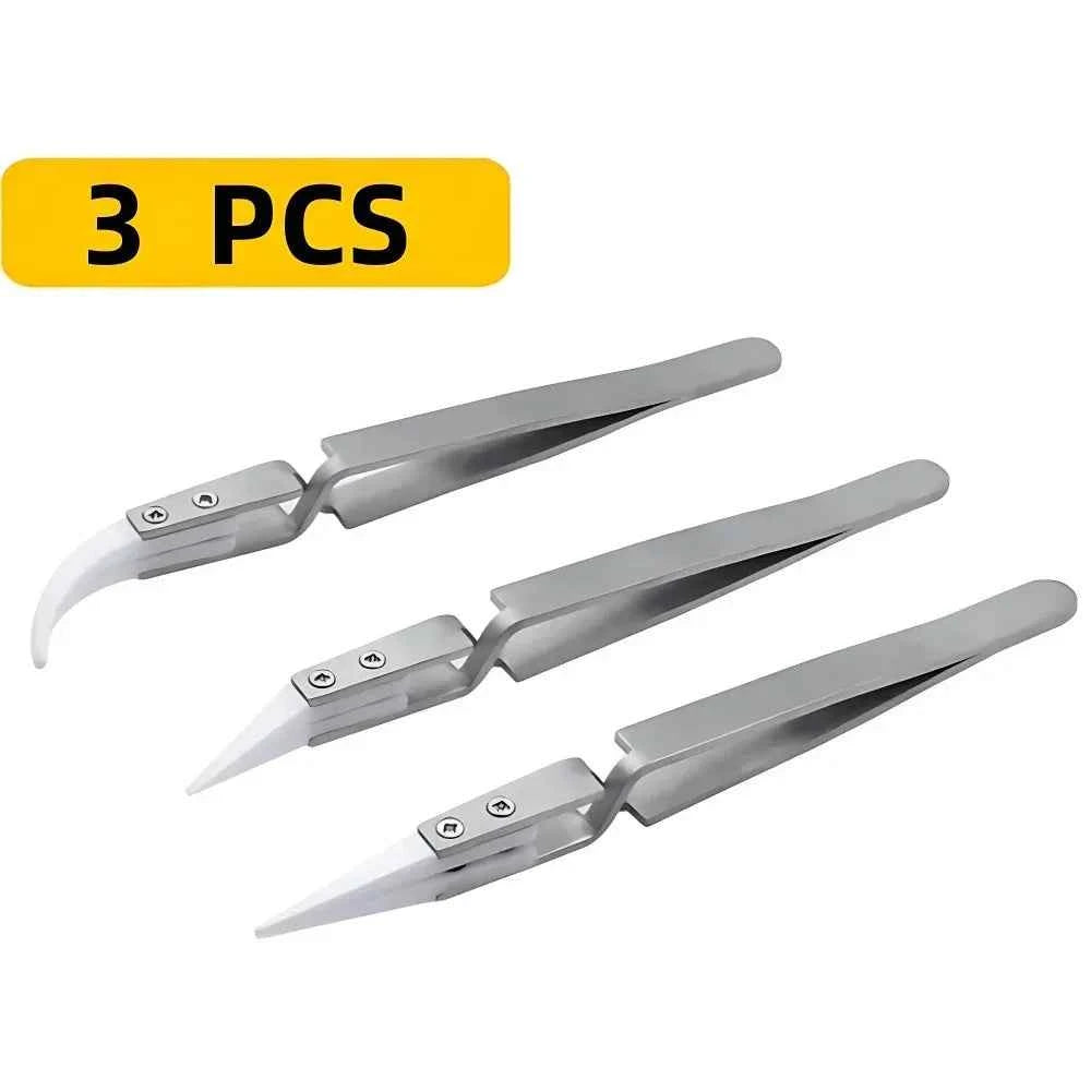 Ceramic Precision Tweezers - Anti-Static, Acid Resistant, Stainless Steel for Electronics Repair
