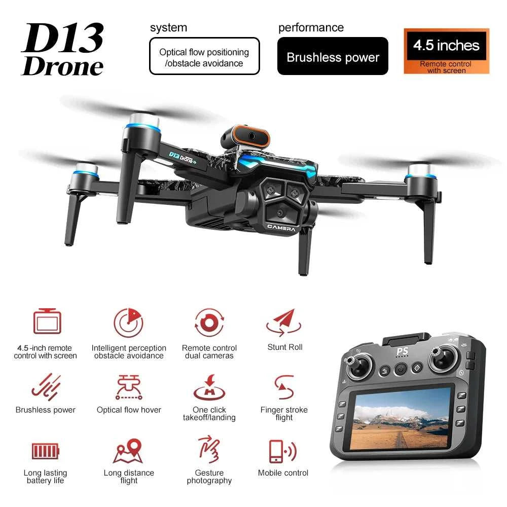 New D13 RC Drone 4K Professional HD Triple Camera 5G WIFI FPV Dron 360° Obstacle Avoidance Brushless Large Screen Quadcopter Toy The jack market .AU The jack market .AU Drones $ 128 14:29#D13-Screen Drone