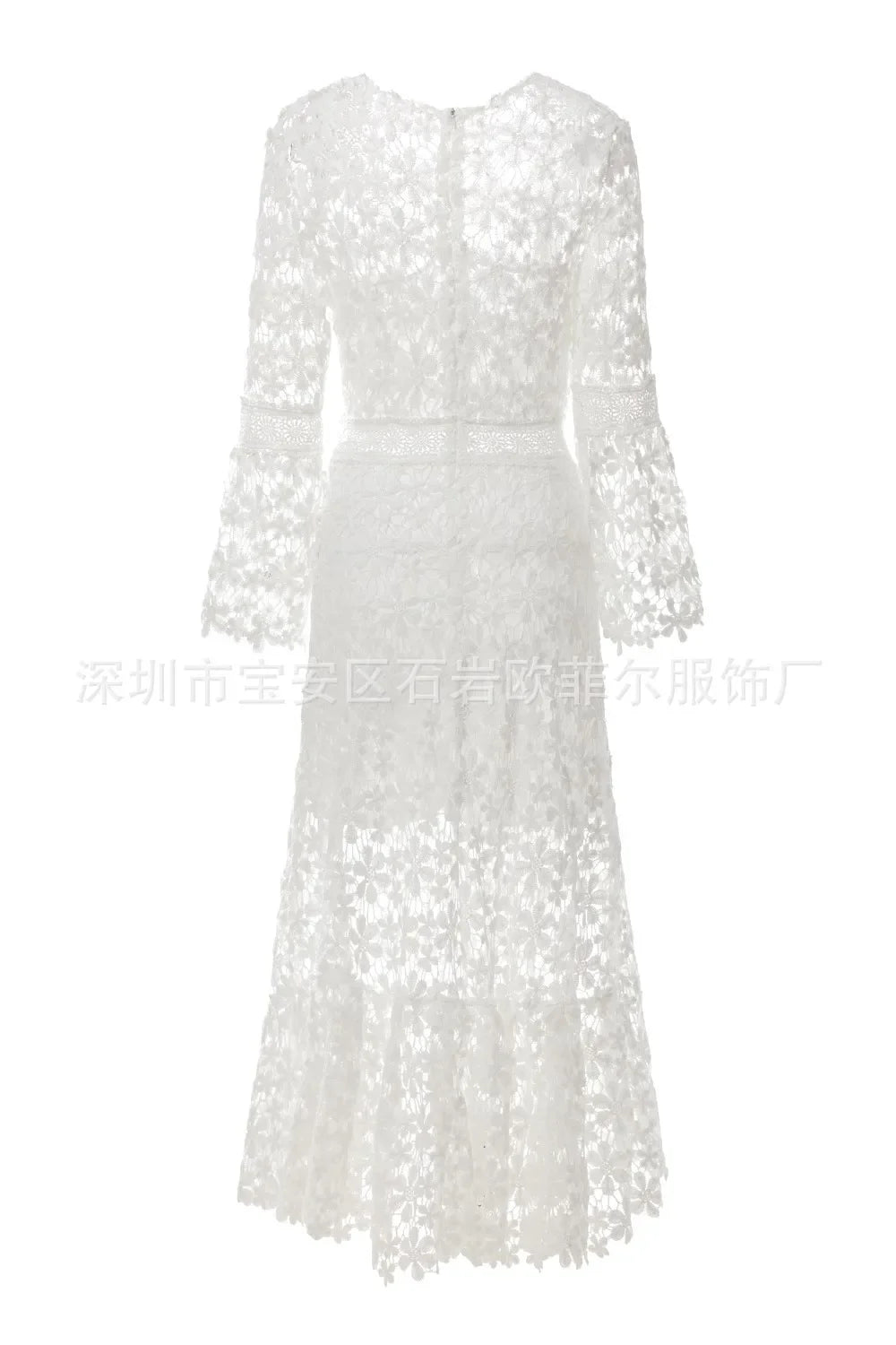 See Through Hollow Out Sexy Long Dresses Summer Dress for Women Long Sleeve V-Neck Lace Dress Loose Bohemian Loose Beach Smock