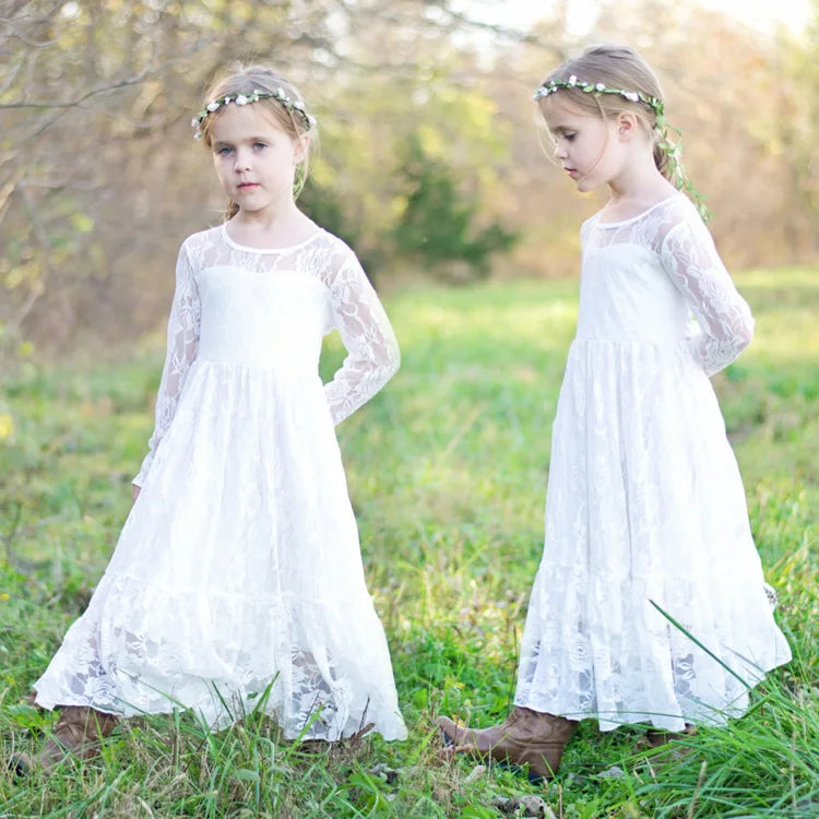 Princes Girls Lace Flower Girl Dress - Elegant Wedding Party Wear for Ages 2-12