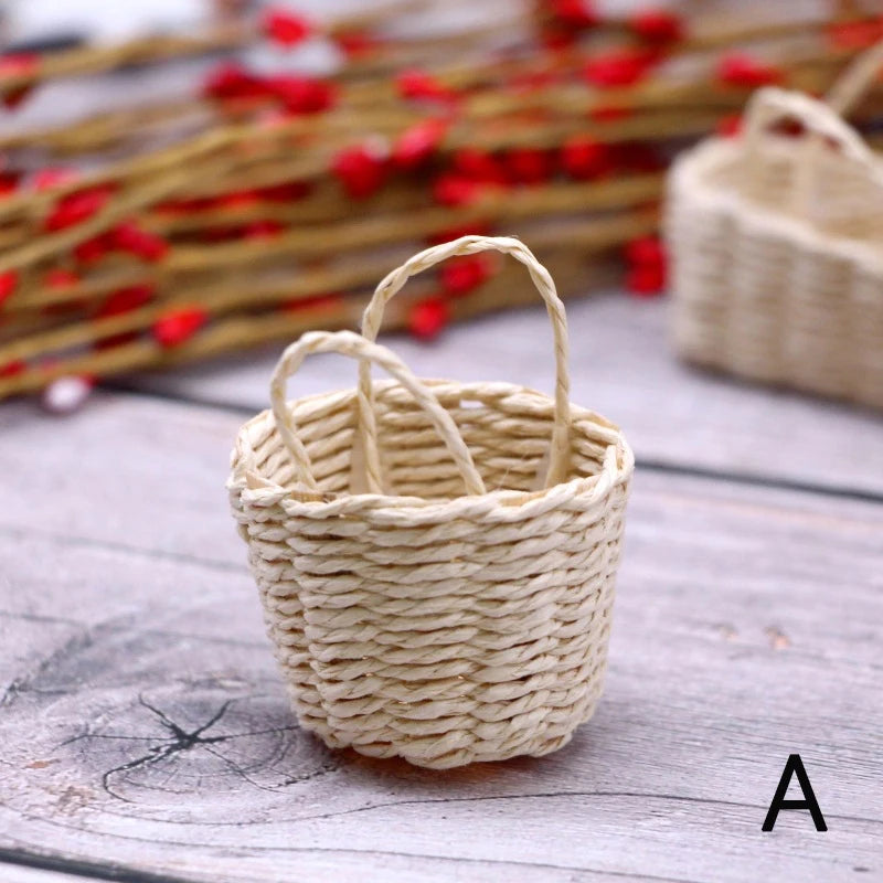 1:12 Straw Basket Simulation Food Basket Model Toys for Doll House Decoration 1/12 Dollhouse Miniature Accessories
