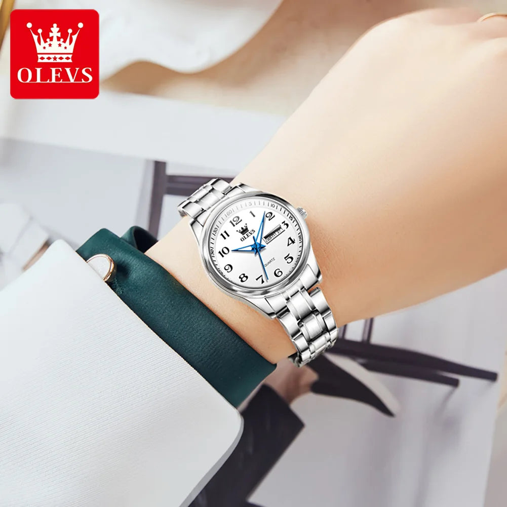 OLEVS Elegant Women's Quartz Watch - Luminous, Waterproof Stainless Steel Dress Wristwatch with Week & Date Display