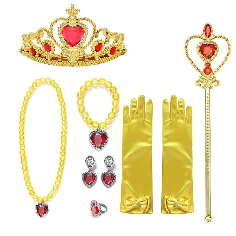 Girls Princess Dress Accessories Gloves Wand Crown Jewelry Set Princess Wig Braid Princess Dress Costume Cosplay Accessories
