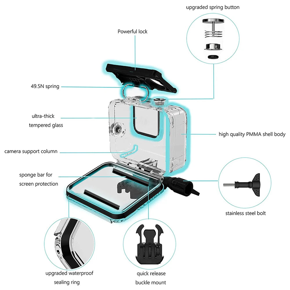 60m GOPRO8 Waterproof Protective Case GoPro Hero 8 Black Diving Housing for Go Pro 8 Underwater Cover Action Camera Accessories