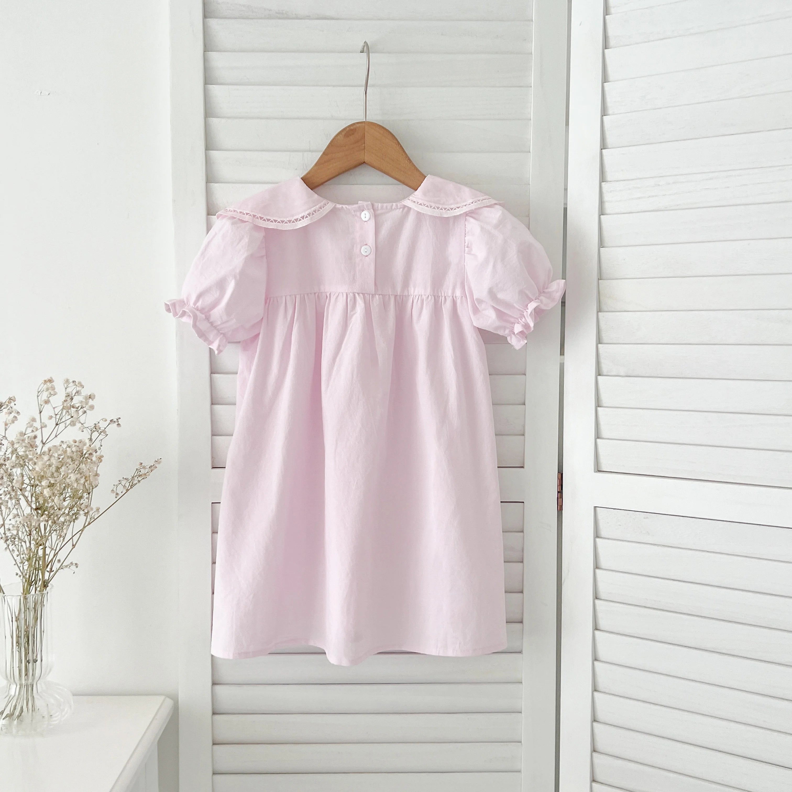 Sisters Dress Summer Kids Princess Dresses Short Sleeved Cotton Solid Color Splicing Infant Baby Romper Baby Girl Party Dress