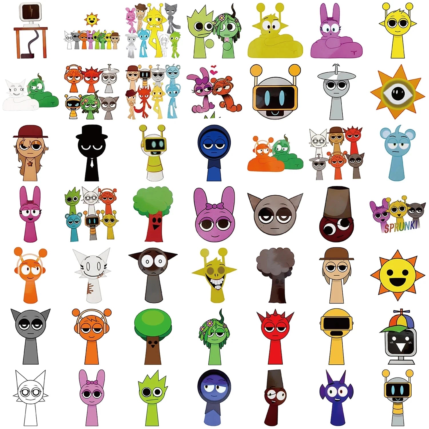 50Pcs Game  Incredibox Sprunki Stickers Music Sprunki DIY Stickers Scrapbooking Phone Luggage Skateboard Waterproof Decals