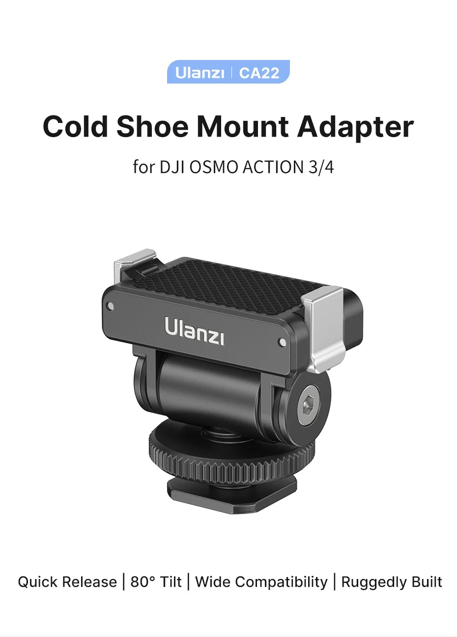 Ulanzi CA22 Cold Shoe Mount Adapter for DJI OSMO ACTION 3/4 with 1/4 Threaded Screw Adapter for Photograph Camera Magic Arm