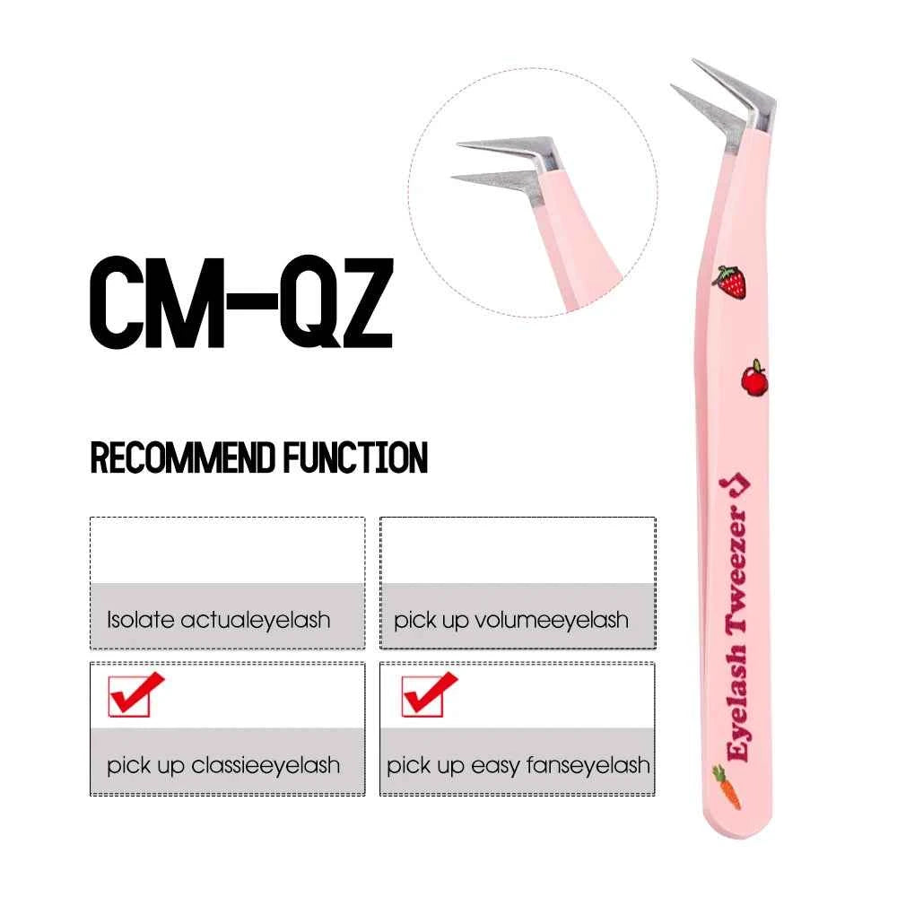Eyelash Tweezers Pink Strawberry Stainless Steel Superhard Tweezers For Lash Extension High Precision Anti-Static Makeup Tweezer