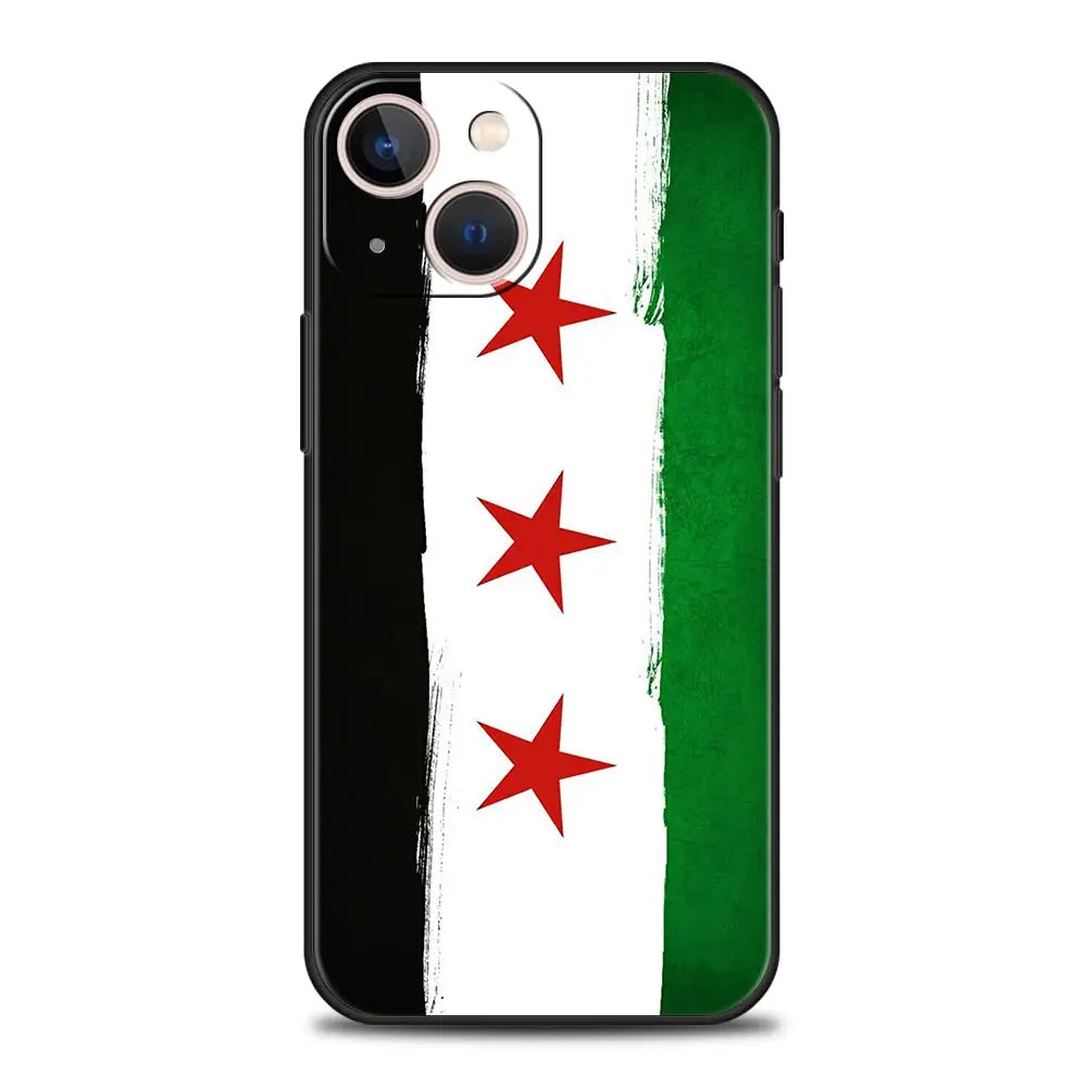 Phone Case For iPhone 16 15 14 13 12 11 Pro Max XS X XR SE 7 8 Plus Soft Silicone Black Cover Funda Luxury Syria flag