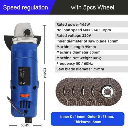Brand Name Mini Electric Angle Grinder - Versatile 110V/220V, 6 Speed Settings for Precision Cutting, Polishing & Grinding