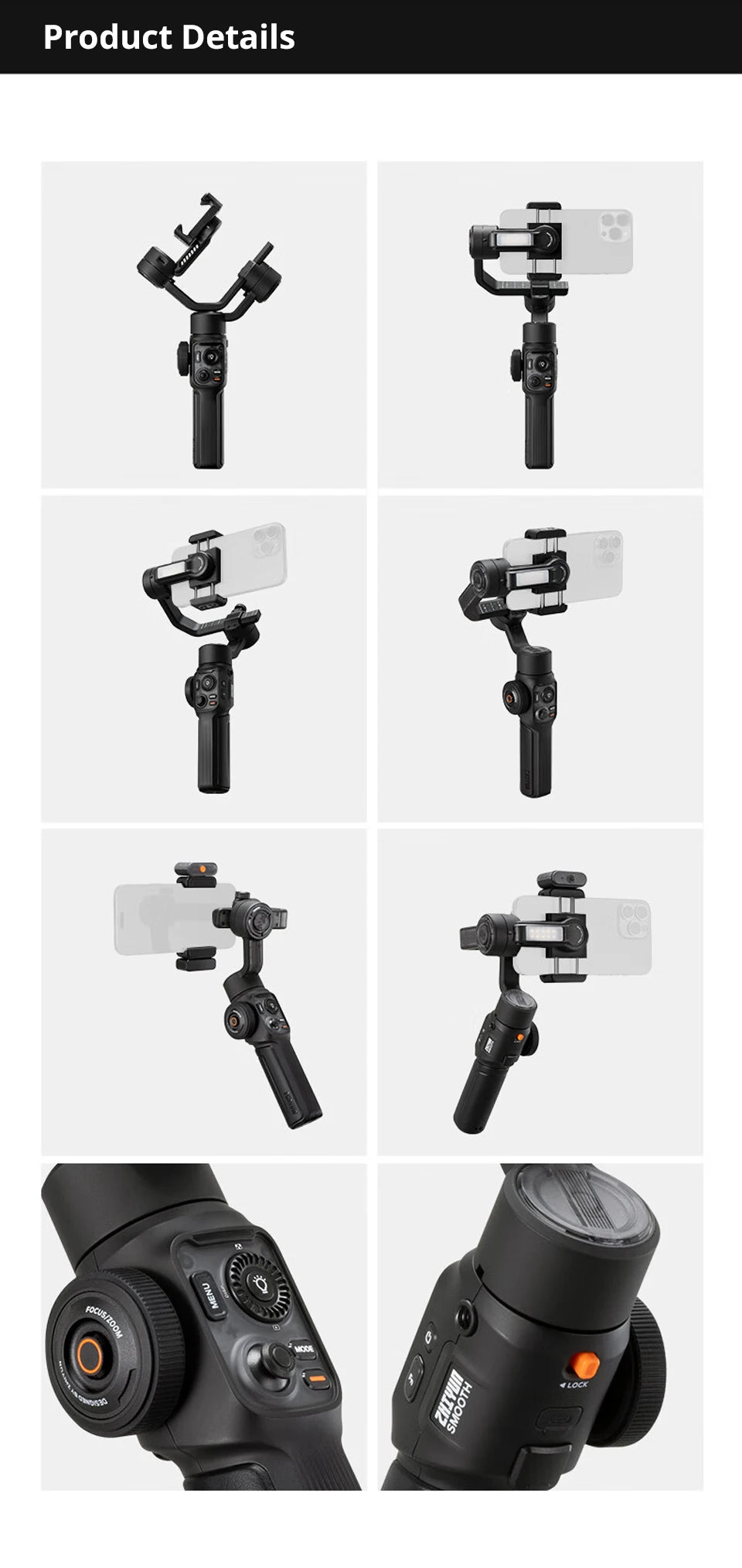 ZHIYUN Official SMOOTH 5S AI Smartphone Gimbal 3-Axis Gimbals Fill Light Phone Stabilizer for iPhone 15 Pro Max Android