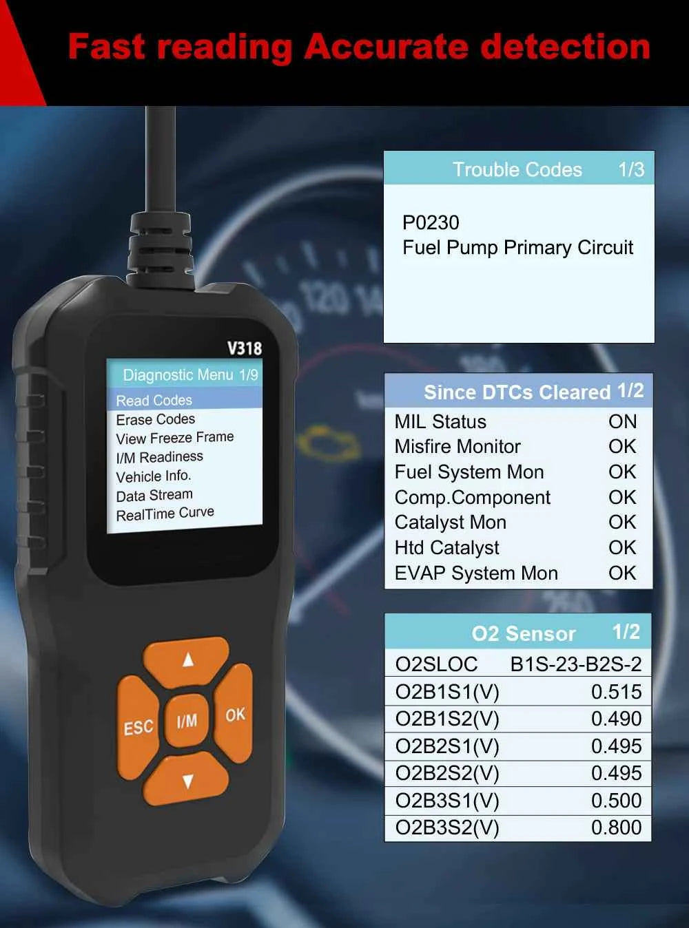 1 PC V318 Automobile Fault Diagnosis Instrument Engine Tester Scanner Reading Card Battery Detection Obd2