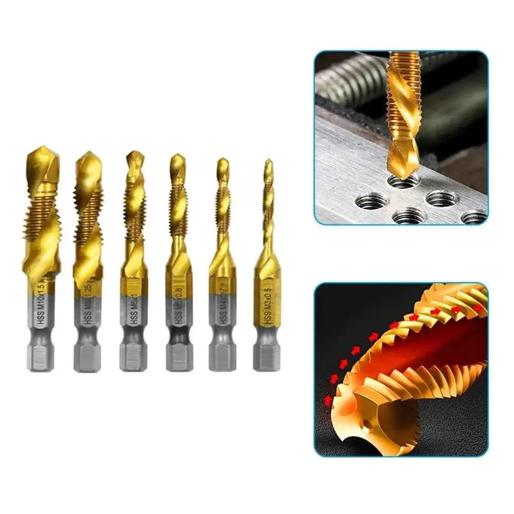 Titanium Plated 6pc HSS Tap and Drill Set - High-Speed Performance for Ultimate Precision