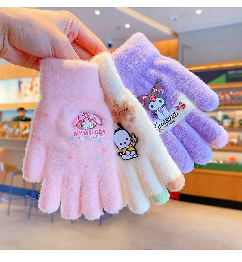 Sanrio Gloves Kawaii My Melody Kuromi Cold-Proof Winter Finger Gloves  Warm Children Toddler Christmas Gifts