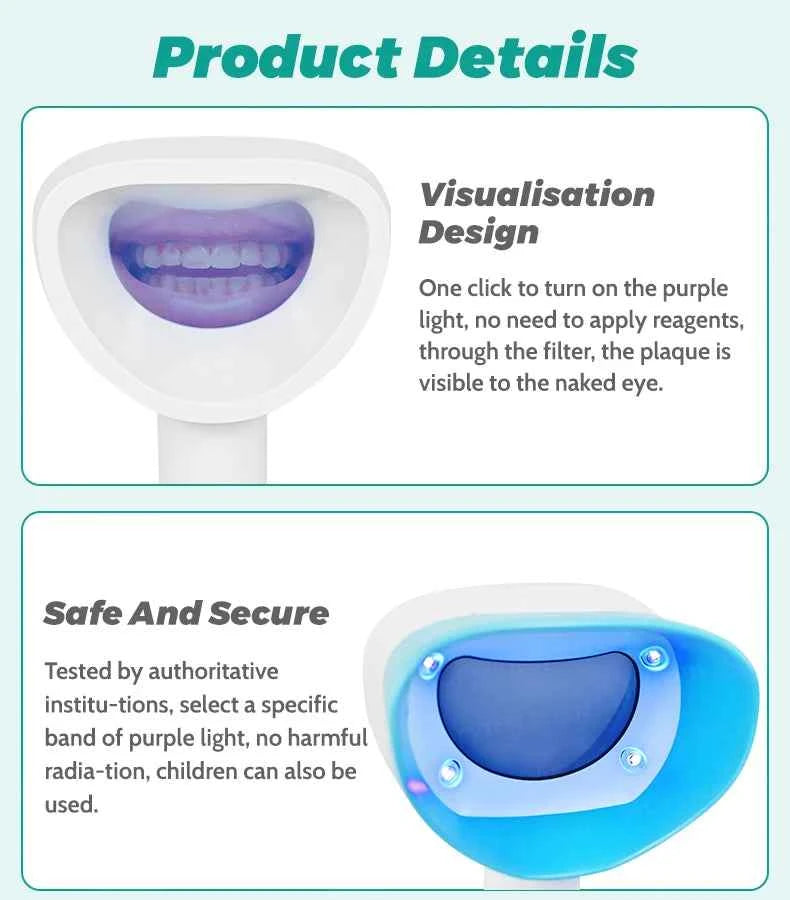 BrightSmile Plaque Detector - Portable Tool for Effortless Home Oral Hygiene for Adults & Kids