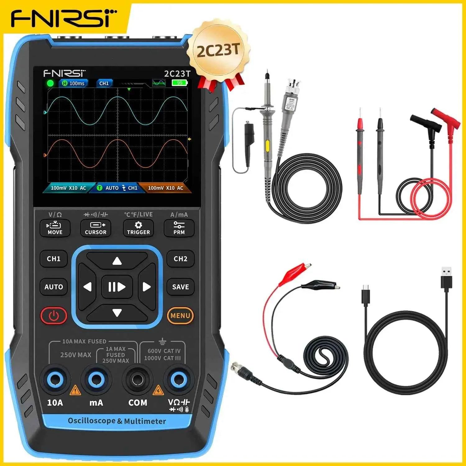 FNIRSI Handheld 50MHz Dual Channel Oscilloscope & Multimeter - 3-in-1 Automotive Signal Generator