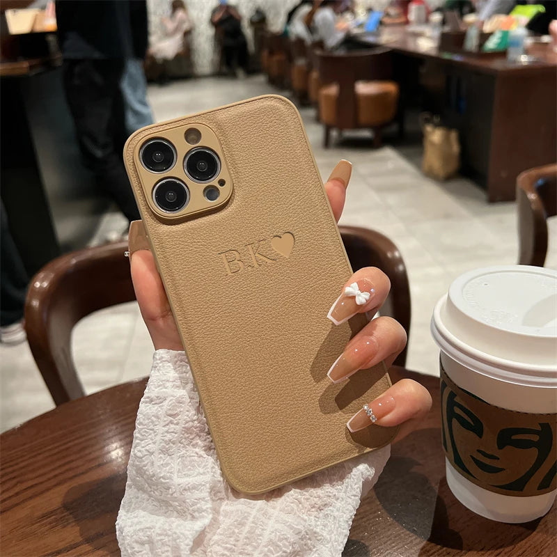 Custom Initial Name Case for iPhone 15/16 Pro Max - Personalized Soft Leather PU Cover