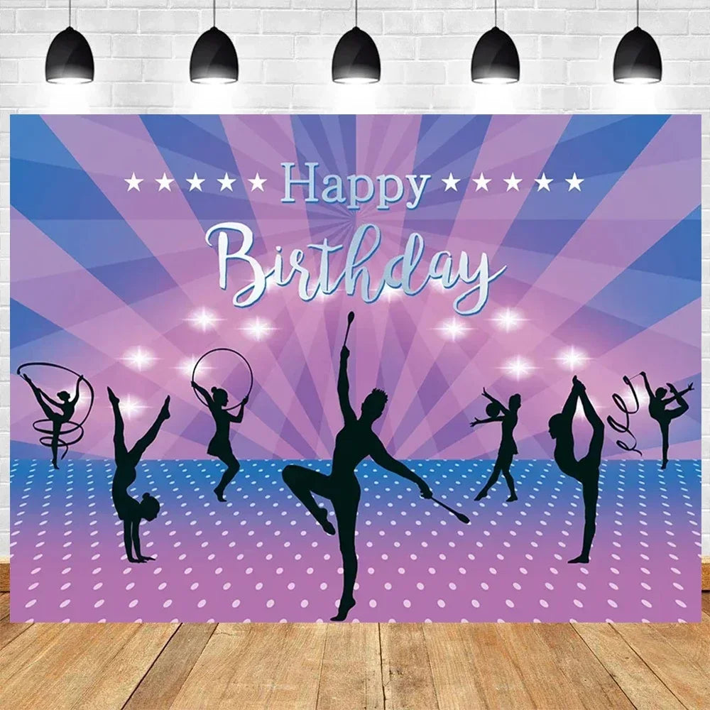 Let's Flip Athlete Gymnast Gymnastic Theme Jump Tumble Play Gymnast Rhythmic Gymnastic Girl Birthday Party Baby shower Backdrop