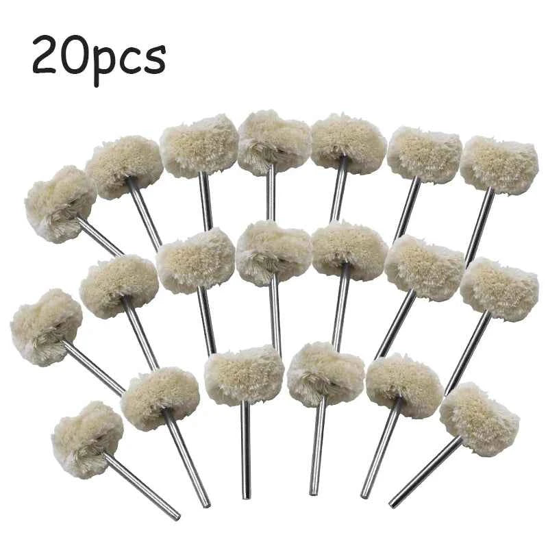 Wool Buffing Wheel Set – 10/20/30pcs 3mm Shank for Smooth Polishing on Stone, Metal & Nonmetal Surfaces